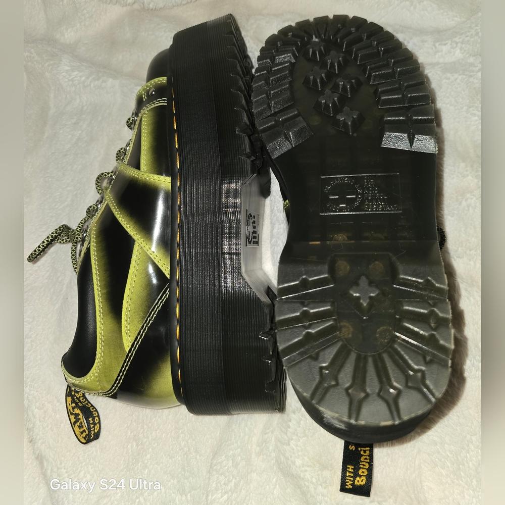 Dr. Marten 5-Eye Max Distressed Leather Platform Shoes in Lime Green Arcadia - Picture 2 of 11